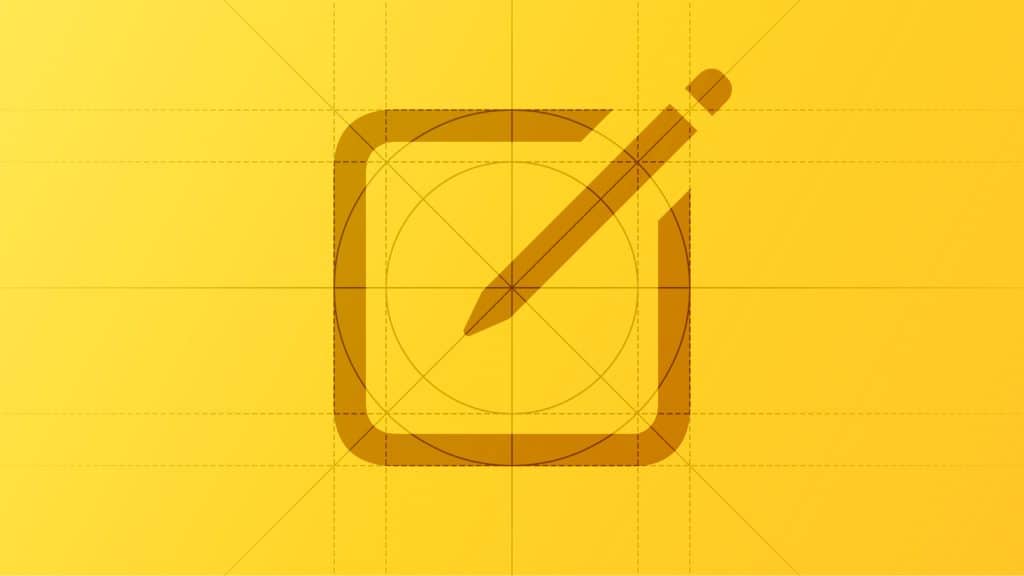 An icon of a pencil in a rectangular box set over a yellow background with grid lines.